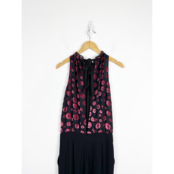 Ramy Brook Leona Floral Burnout Jumpsuit Size 0 Black Velvet Straight Leg - Picture 13 of 15